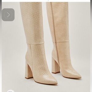 Nasty Gal Cream Heeled Boots with Block Heel